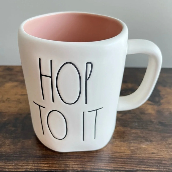 Rae Dunn| ‘Hop To It’ Spring Ceramic Hand-painted White Pink Mug - Picture 2 of 6